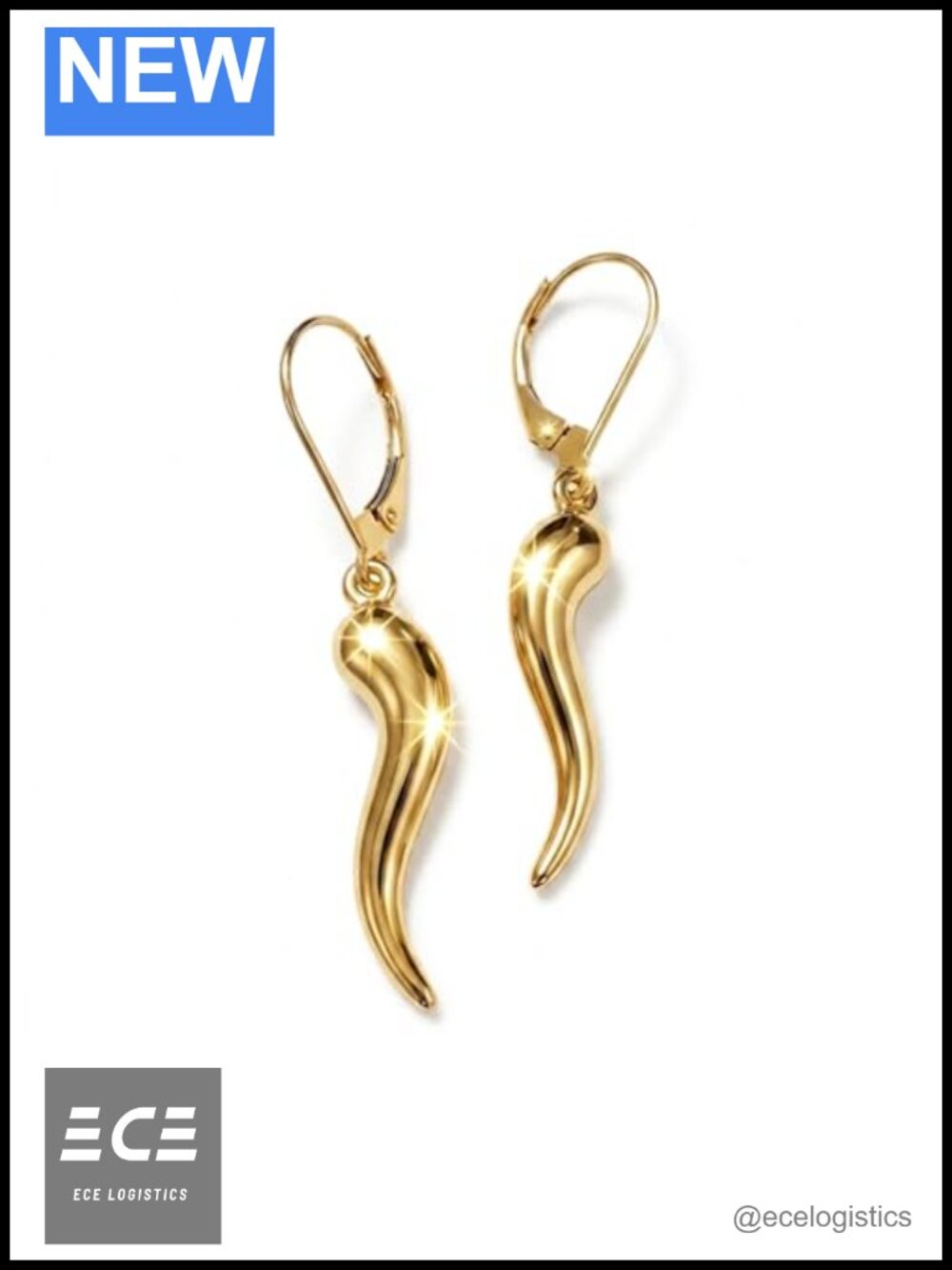 10 Karat Gold Italian Horn Dangle Earring